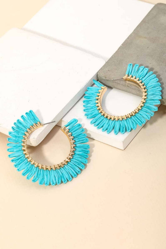 Raffia Fringe Circle Hoop Earrings