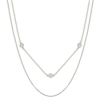 Silver Layered Thin Chain with Accents 16"-18" Necklace