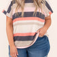 Plus Size Striped Colorblock Print T-shirt