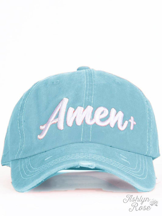 Turquoise Amen Embroidery Hat