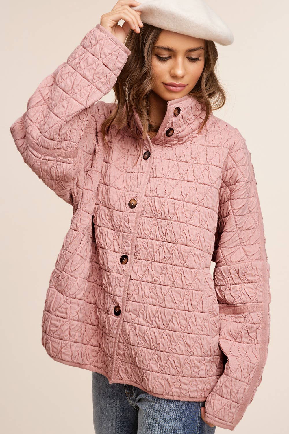 Soft Quilted Fall Winter Jacket / Blush