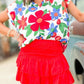 Flower Print Chest Pocket V Neck Blouse